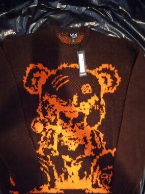 BoohooMan Oversized Mens XS Brown Bear Sweater
